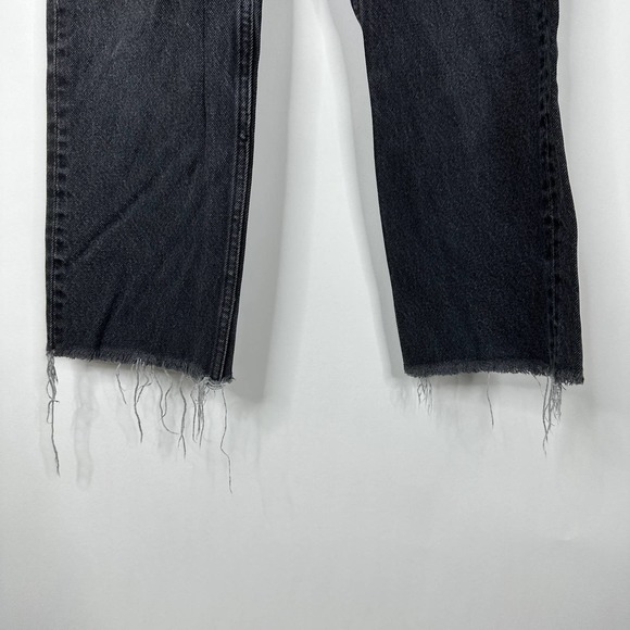 ZARA High Rise Straight Leg Jeans 2 Black Rinse Raw Hem #7578 - Picture 5 of 10